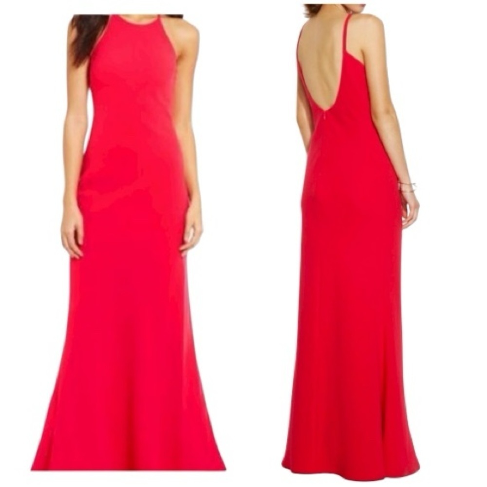 CALVIN KLEIN, NWOT, RED, HALTER TOP GOWN. CLASSY, HIGH HALTER TOP. SIZE 2
